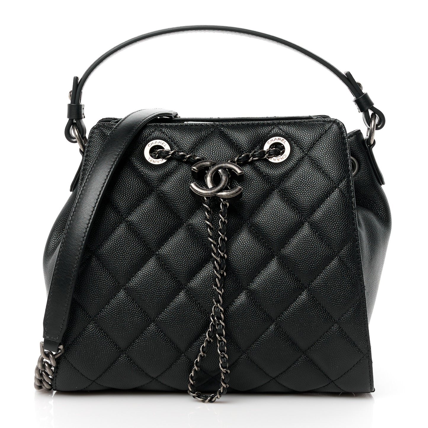Caviar Quilted Small CC Bucket Bag Black