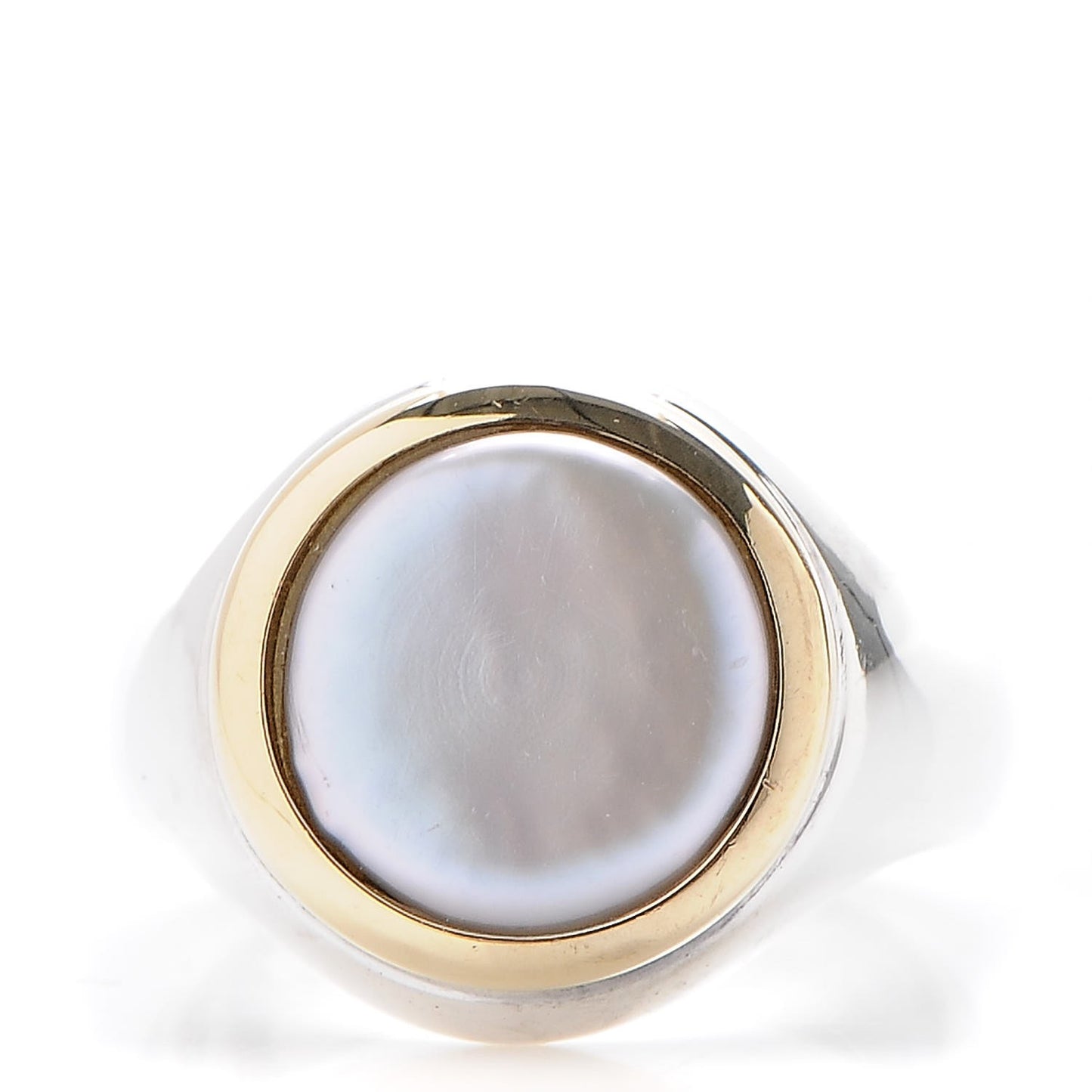Sterling Silver 18K Yellow Gold Mother of Pearl Signet Ring 5.5