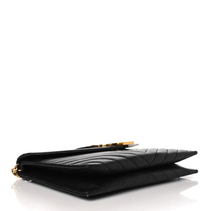 Saint Laurent Calfskin Matelasse Chevron Medium Monogram Satchel Black 4 of 8