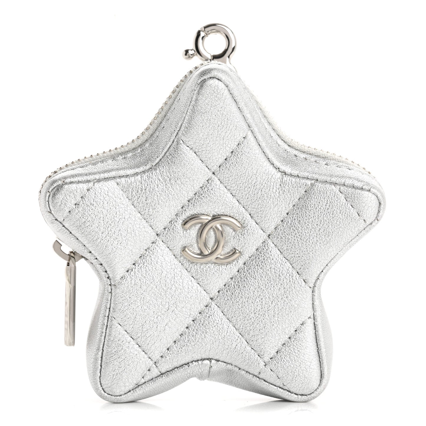 Metallic Lambskin Walk Of Fame Star Clip On Coin Purse Silver