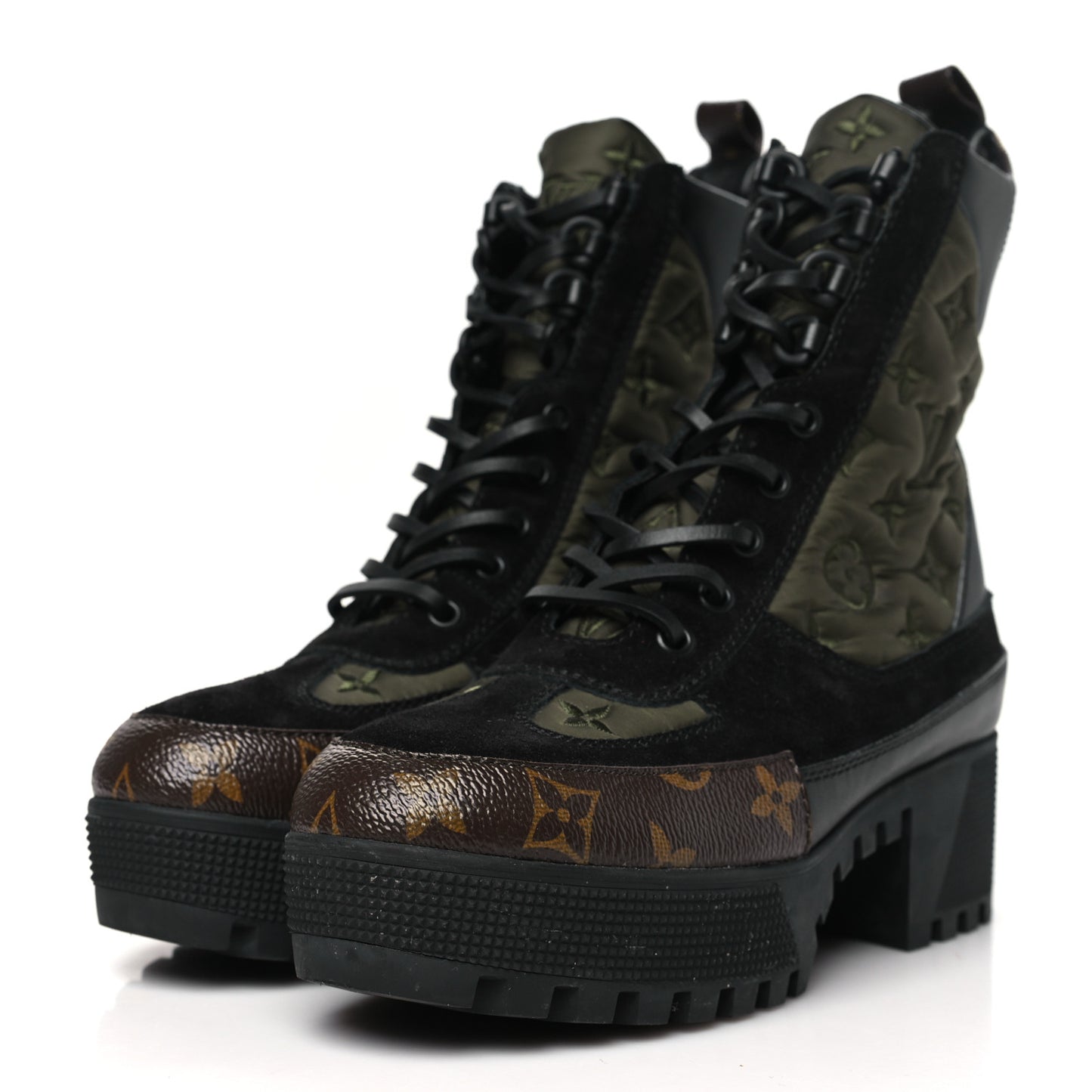 Nylon Embroidered Monogram Suede Laureate Platform Desert Boots 38 Kaki