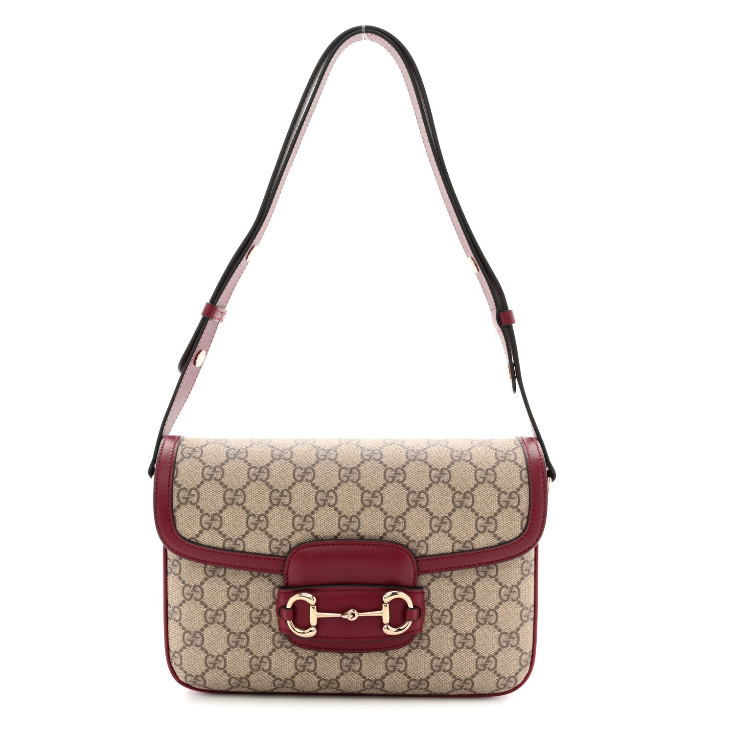 Gucci GG Supreme Monogram Horsebit 1955 Soft Small Shoulder Bag Beige Ebony Rosso Ancora 1 of 11