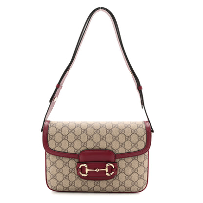 Gucci GG Supreme Monogram Horsebit 1955 Soft Small Shoulder Bag Beige Ebony Rosso Ancora 1 of 11
