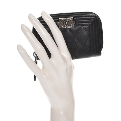 Chanel Calfskin Quilted Zip Around Boy Coin Purse Wallet Black 2 of 8