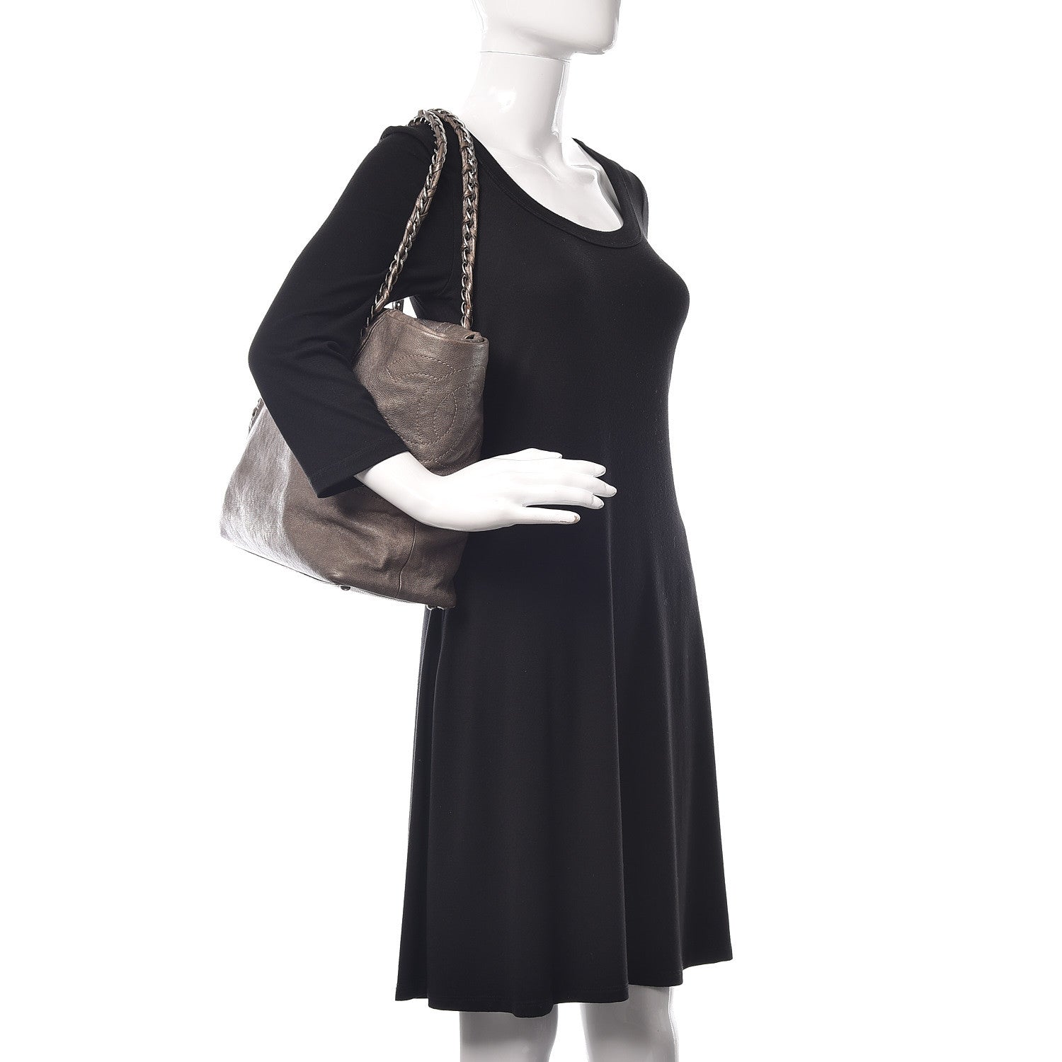 Chanel Metallic Goatskin Luxe Ligne Shoulder Bag Dark Silver 2 of 12