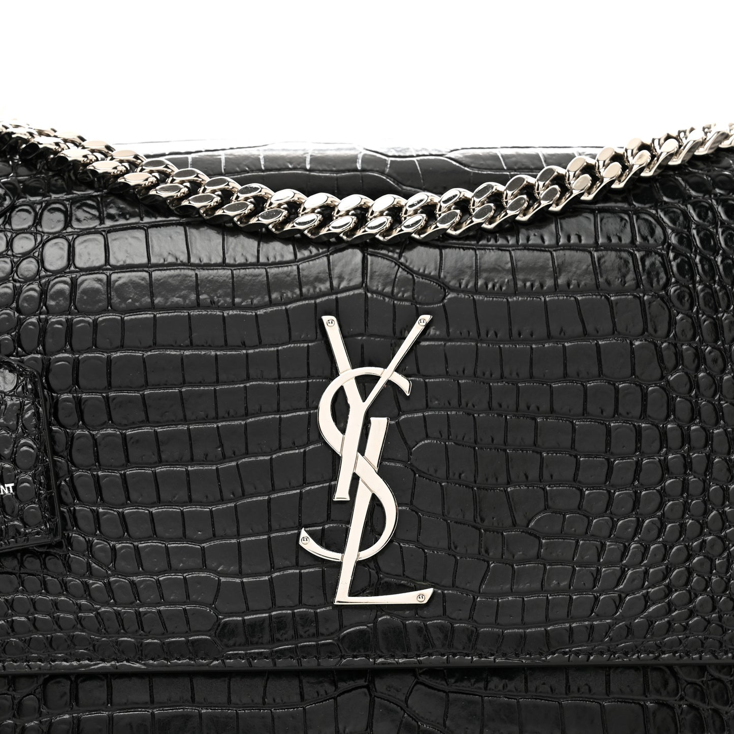 Calfskin Crocodile Embossed Large Monogram Sunset Black