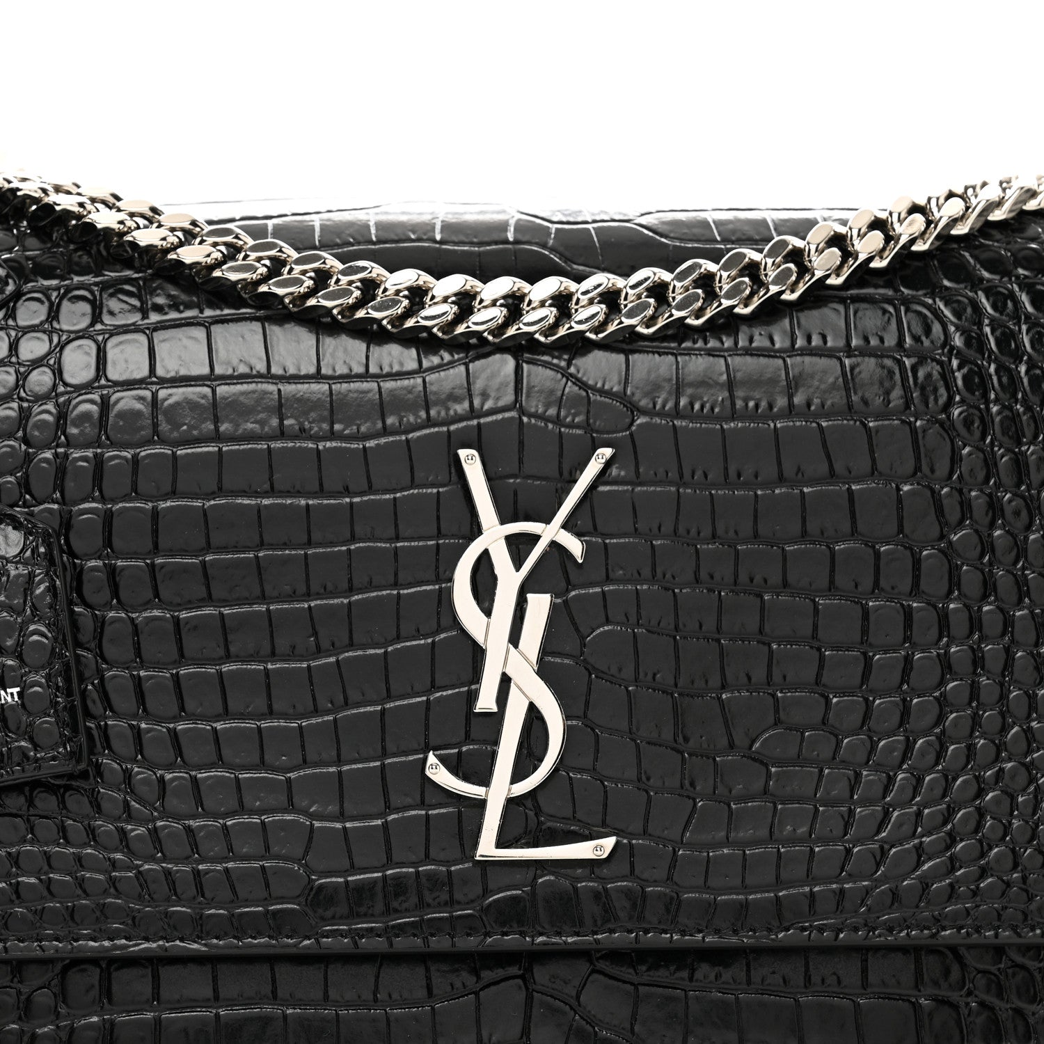 Saint Laurent Calfskin Crocodile Embossed Large Monogram Sunset Black 4 of 12
