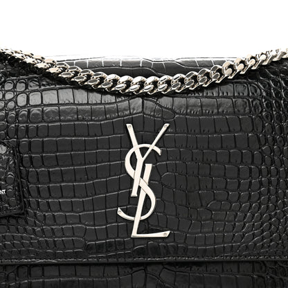 Saint Laurent Calfskin Crocodile Embossed Large Monogram Sunset Black 4 of 12