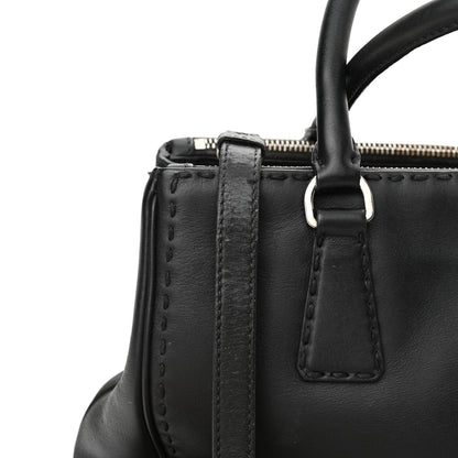 Prada City Calf Hand Stitched Small Galleria Double Zip Tote Black 12 of 12
