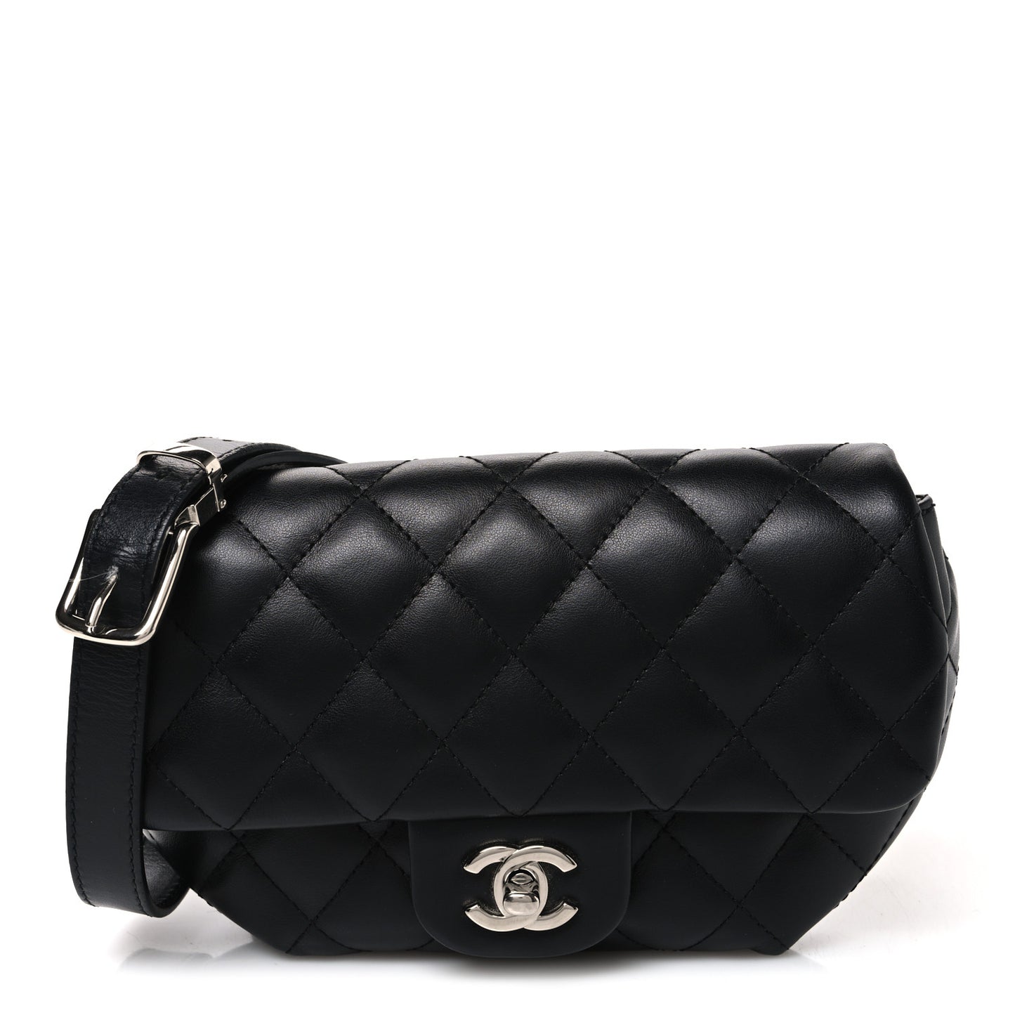 Calfskin Quilted CC Uniform Flap Belt Bag Black