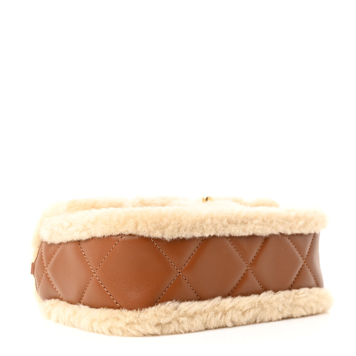 Shearling Lambskin Quilted Mini Furry Coco Flap Beige Brown