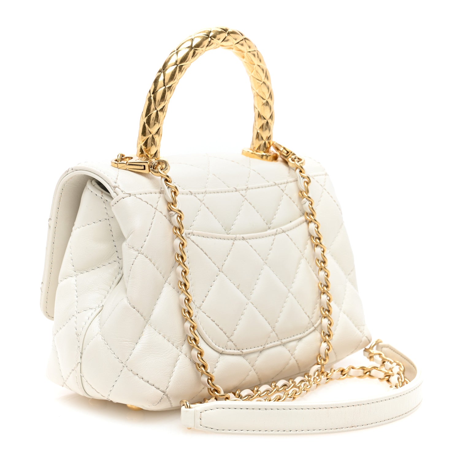 Chanel Shiny Calfskin Quilted Extra Mini Coco Chain Gold Handle Flap White 3 of 10