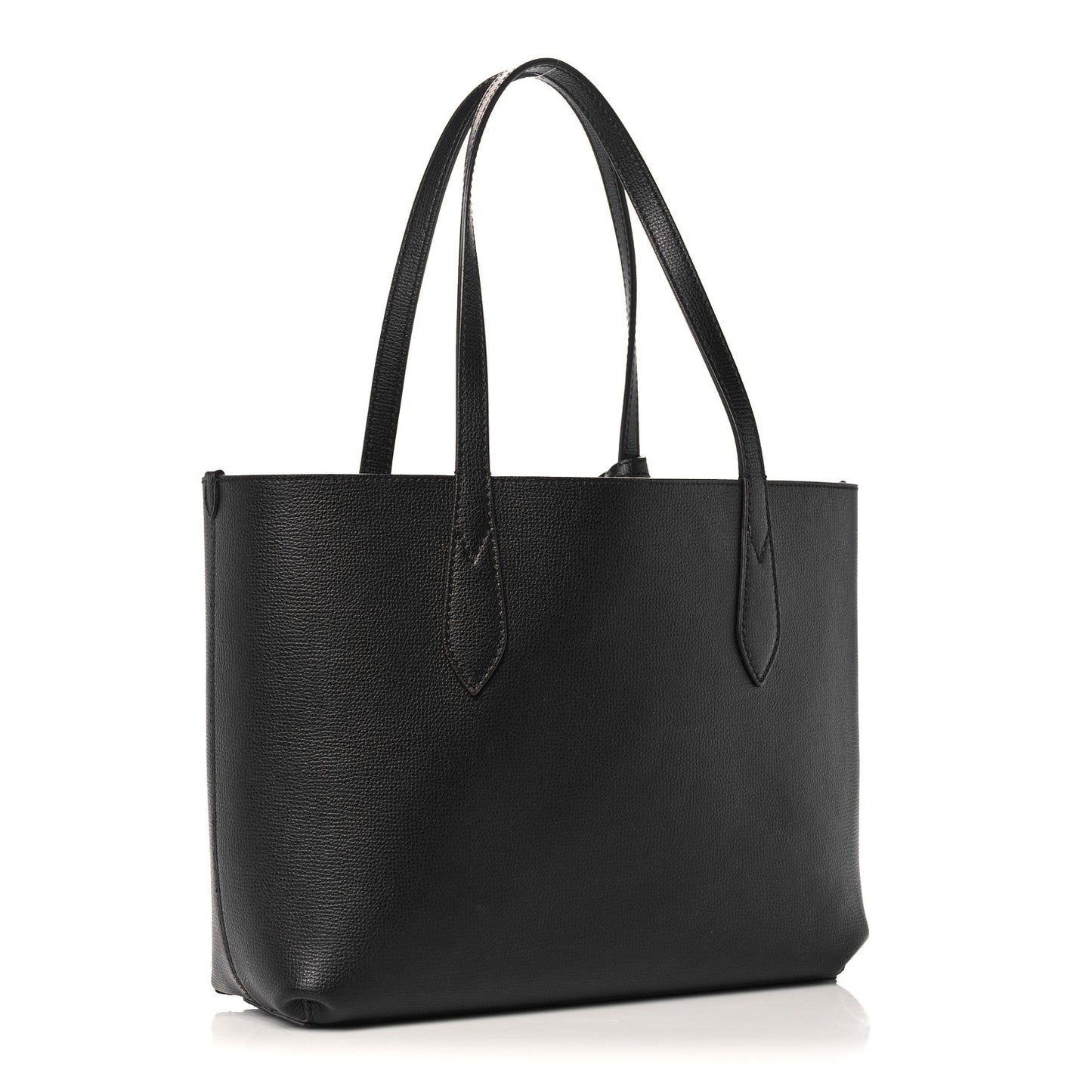 Grainy Calfskin Haymarket Check Small Reversible Tote Black