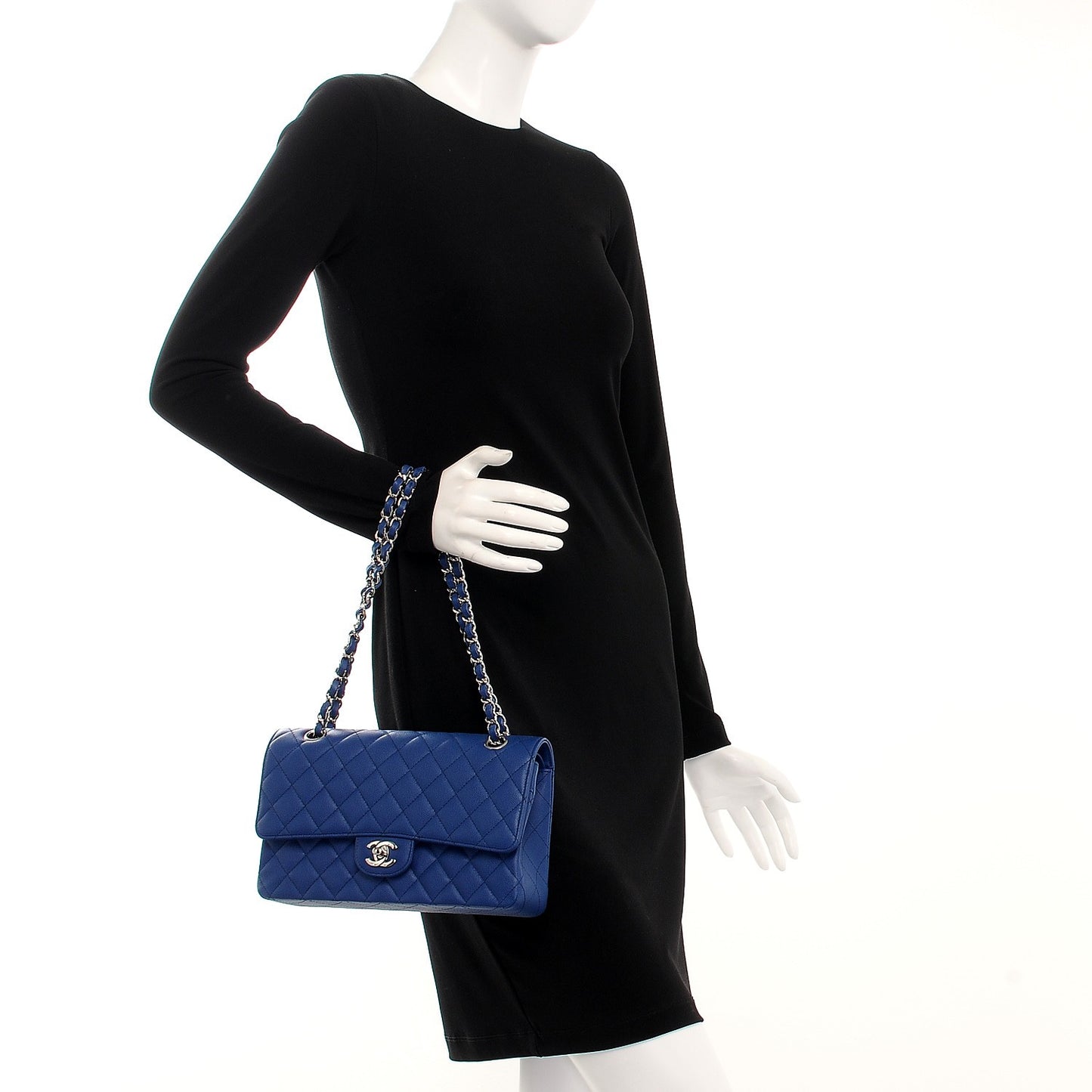 Caviar Quilted Medium Double Flap Dark Blue