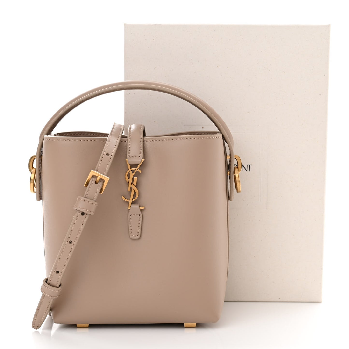Shiny Calfskin Le 37 Mini Bucket Bag Dark Beige