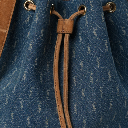 Saint Laurent Suede All-Over Monogram Bucket Bag Denim 8 of 10