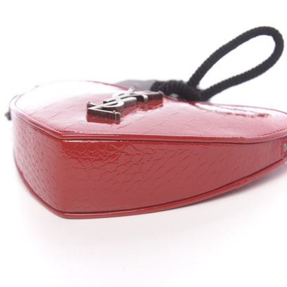 Saint Laurent Patent Crocodile Embossed Sac Coeur Heart Shaped Clutch Red 9 of 10