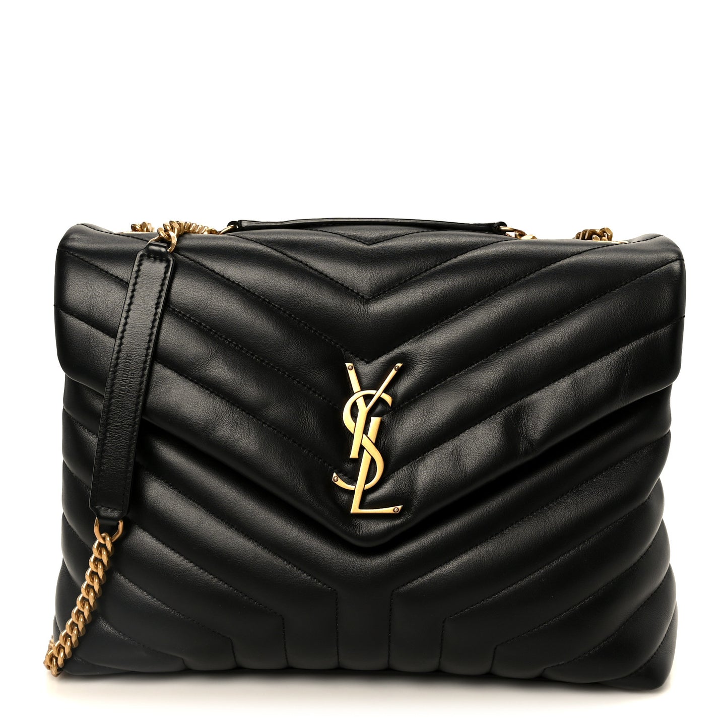 Calfskin Y Quilted Monogram Medium Loulou Chain Satchel Black