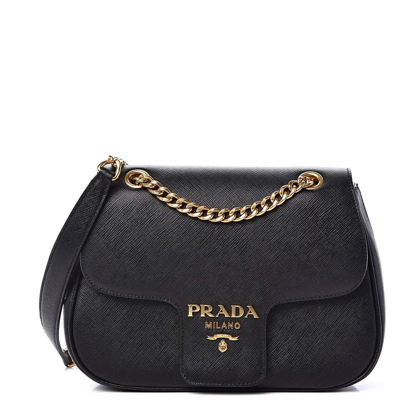 Saffiano Lux Chain Shoulder Bag Black