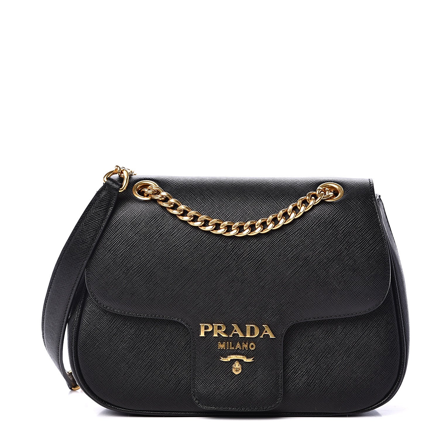 Prada Saffiano Lux Chain Shoulder Bag Black 1 of 11