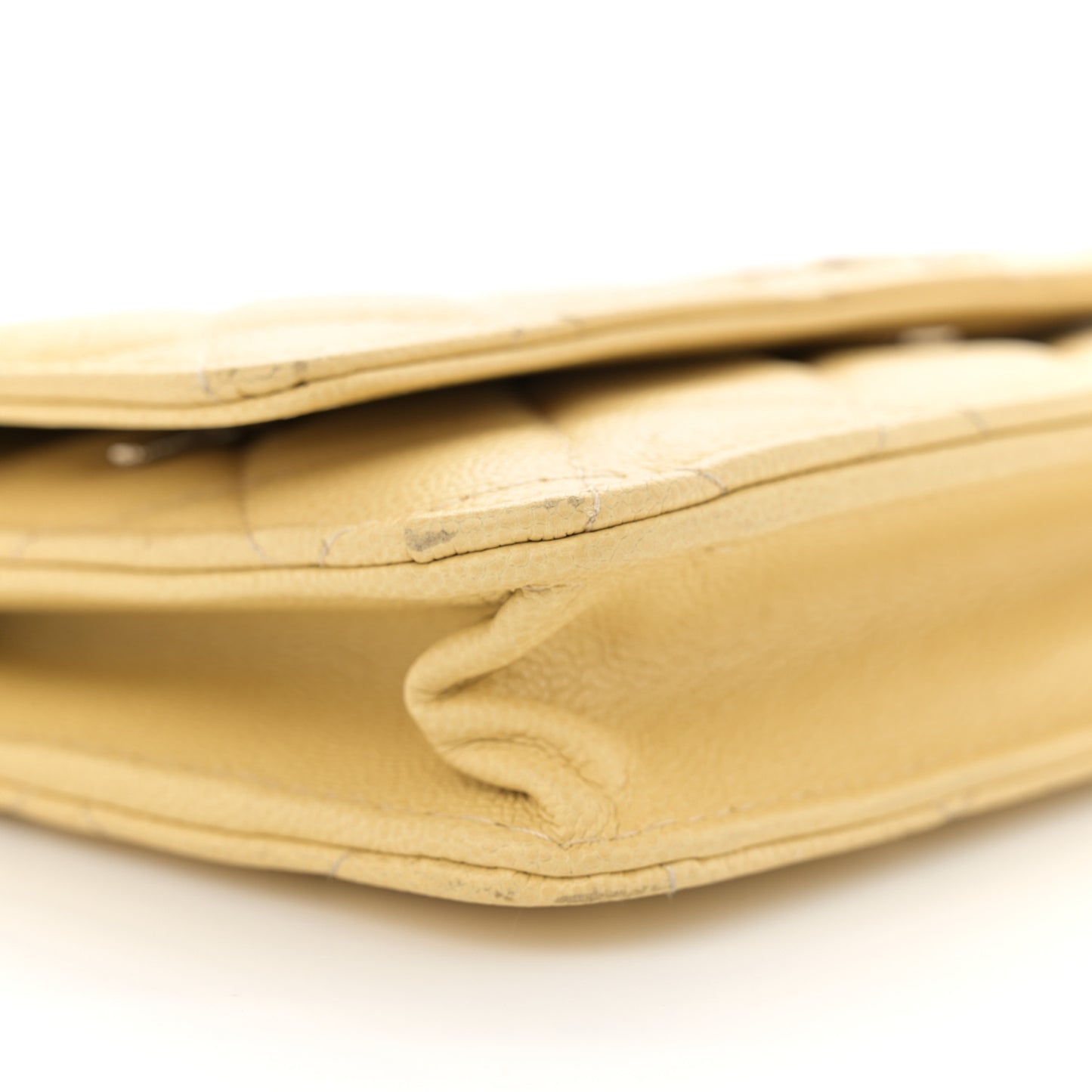 Caviar Quilted Studded CC Wallet on Chain WOC Yellow