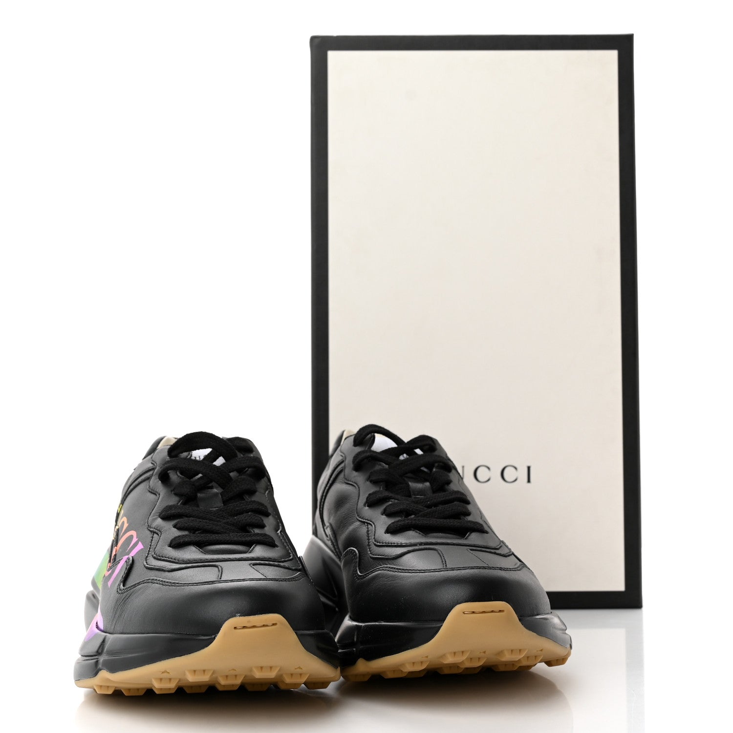 Gucci Calfskin Iridescent Logo Womens Rhyton Sneakers 40 Black 12 of 12