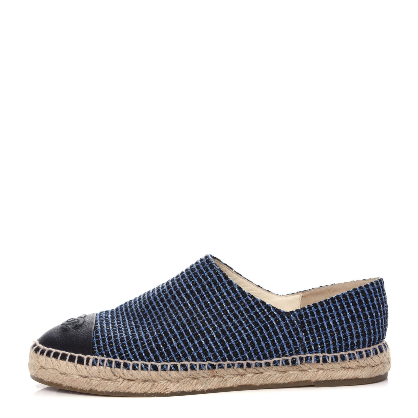 Grained Calfskin Tweed CC Espadrilles 41 Black Blue