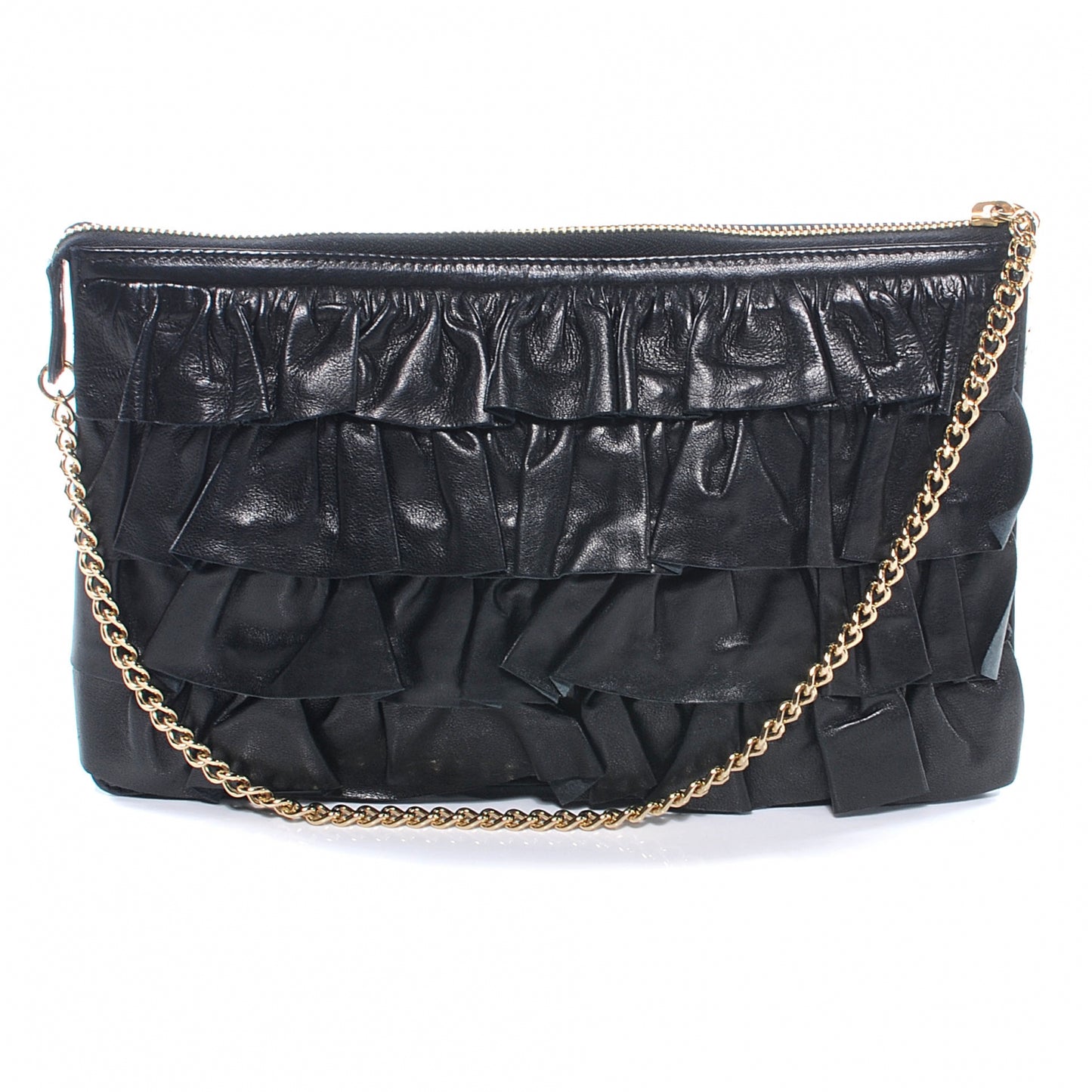 Lambskin Ruffle Evening Bag Black