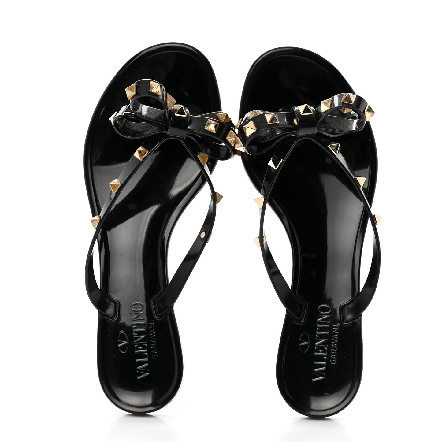 PVC Jelly Rockstud Bow Thong Sandals 37 Black