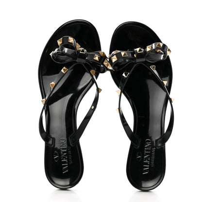 Valentino Garavani PVC Jelly Rockstud Bow Thong Sandals 37 Black 2 of 11
