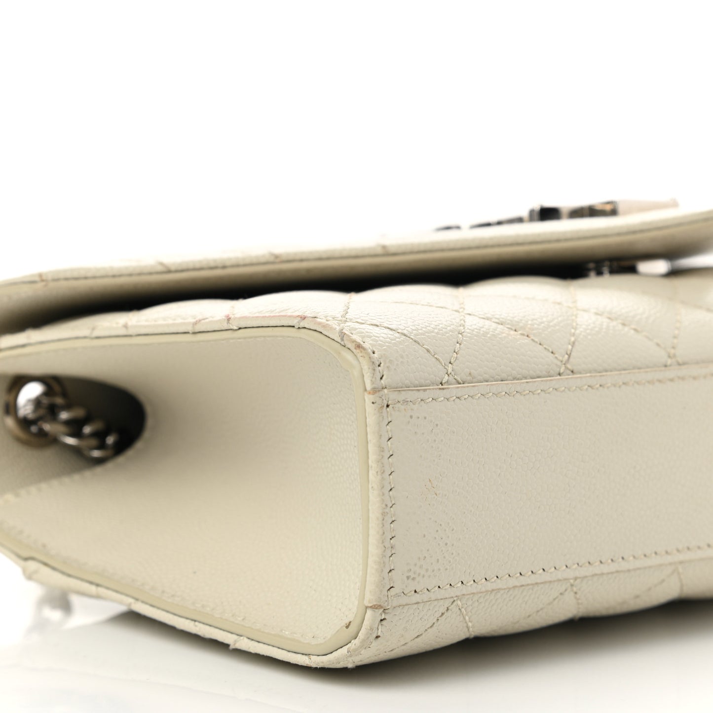 Grain De Poudre Textured Mixed Matelasse Triquilt Small Monogram Satchel Crema Soft