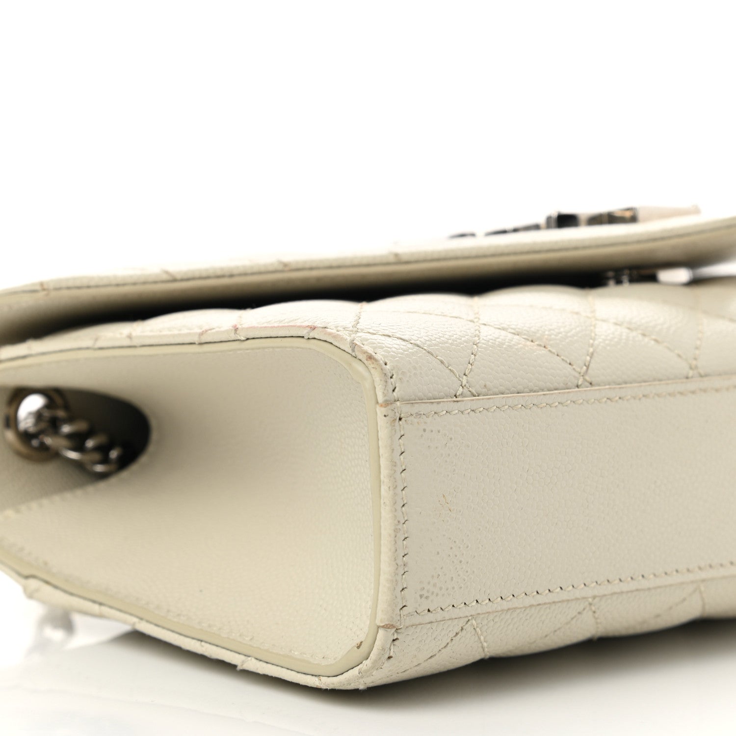 Saint Laurent Grain De Poudre Textured Mixed Matelasse Triquilt Small Monogram Satchel Crema Soft 9 of 11