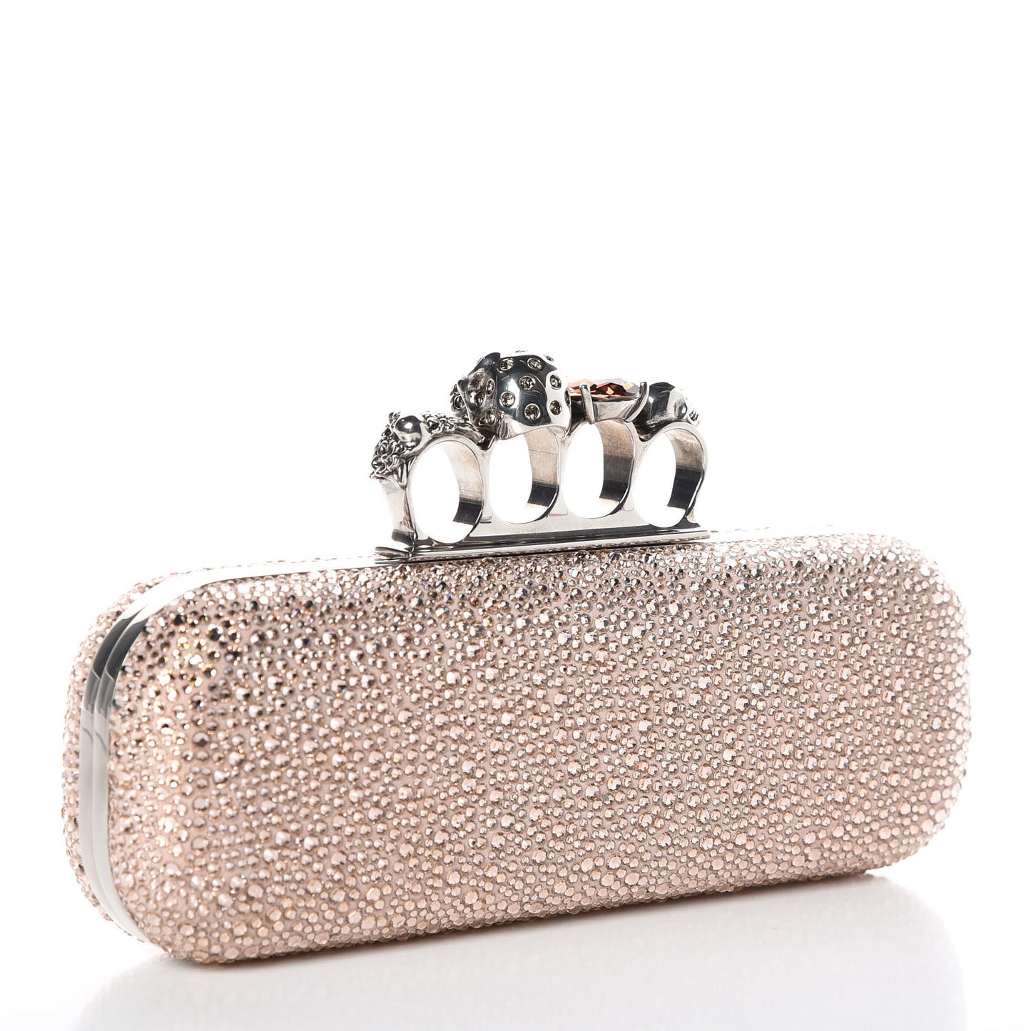 Swarovski Crystal Skull Knuckle Box Clutch Nude