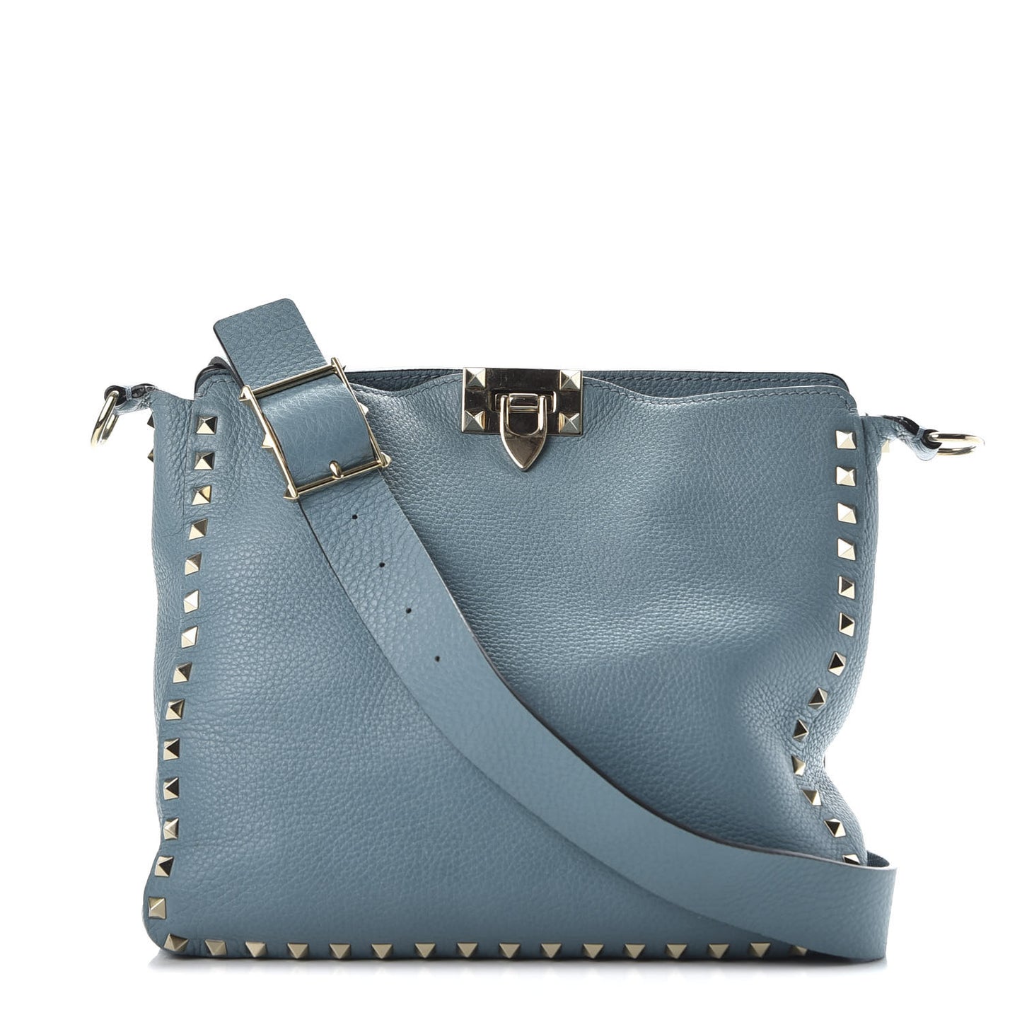 Pebbled Calfskin Small Rockstud Flip-Lock Messenger Bag Light Blue