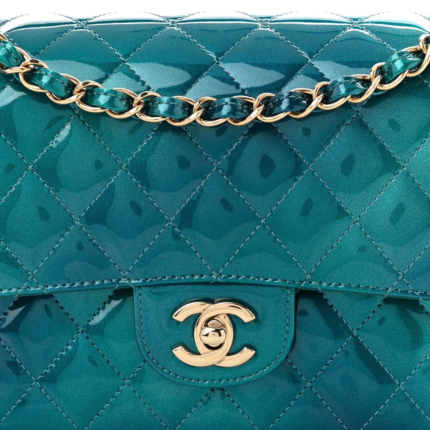 Chanel Shaded Patent Calfskin Quilted Medium Double Flap Green Blue 8 of 11