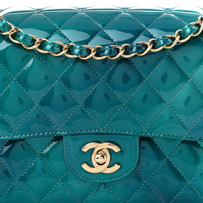 Chanel Shaded Patent Calfskin Quilted Medium Double Flap Green Blue 8 of 11