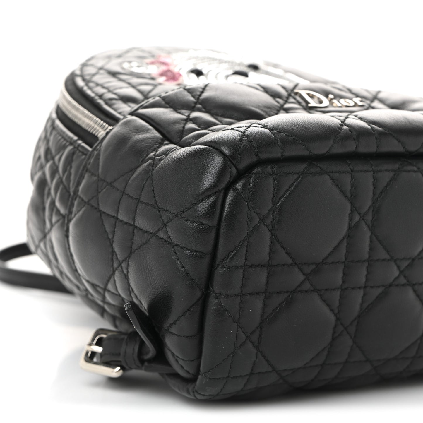 Lambskin Cannage Sequin Bear Mini Backpack Black