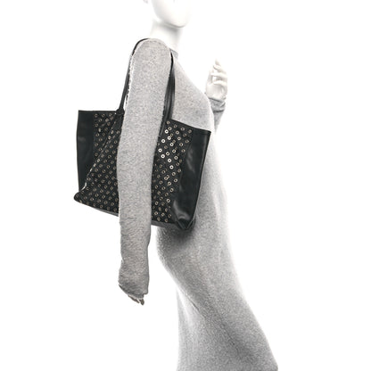 Prada Tessuto Nylon Calfskin Grommet Tote Black 2 of 9
