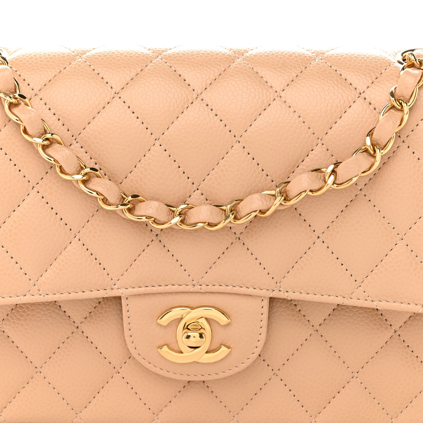 Caviar Quilted Medium Double Flap Beige