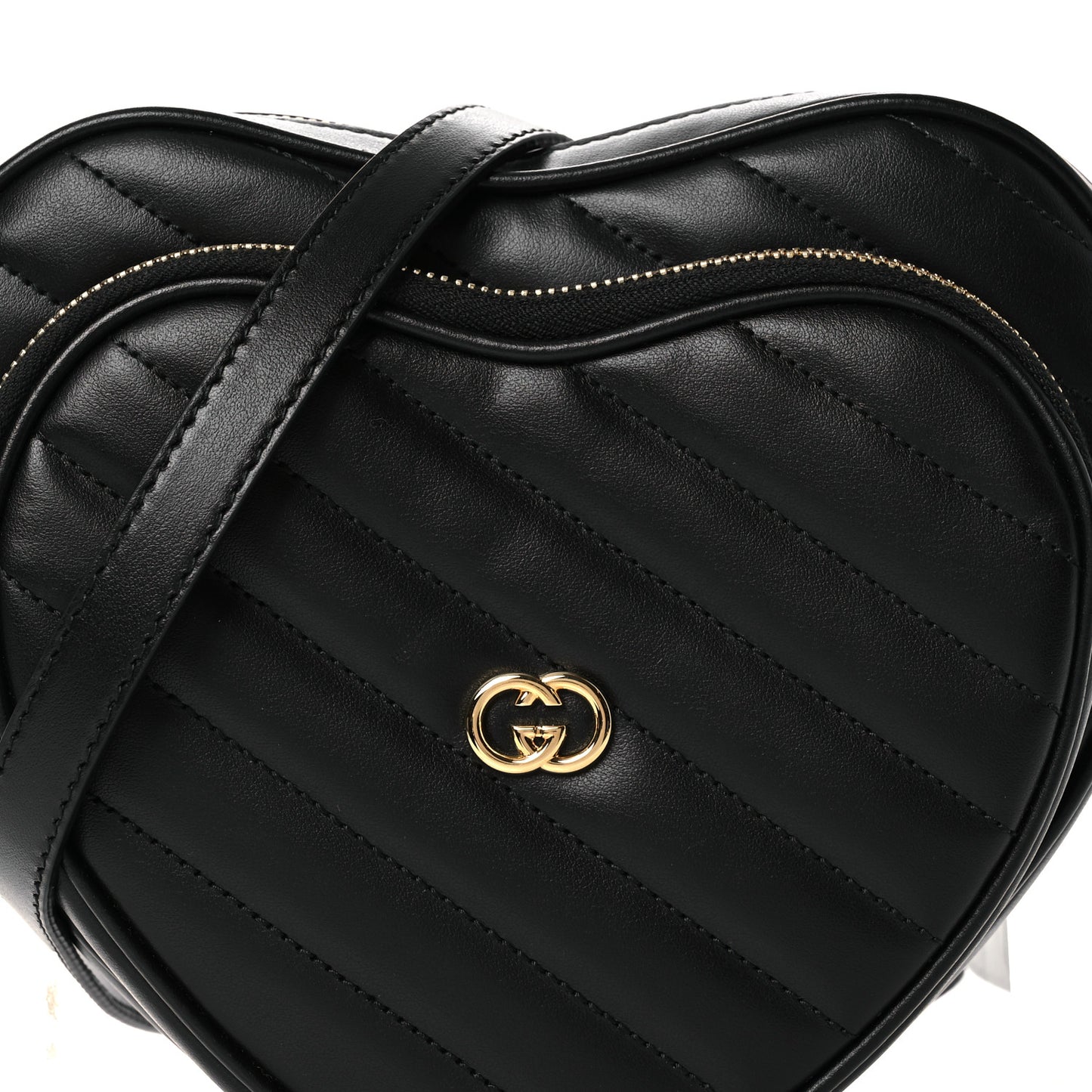 Calfskin Matelasse Diagonal Mini Interlocking G Heart Shoulder Bag Black