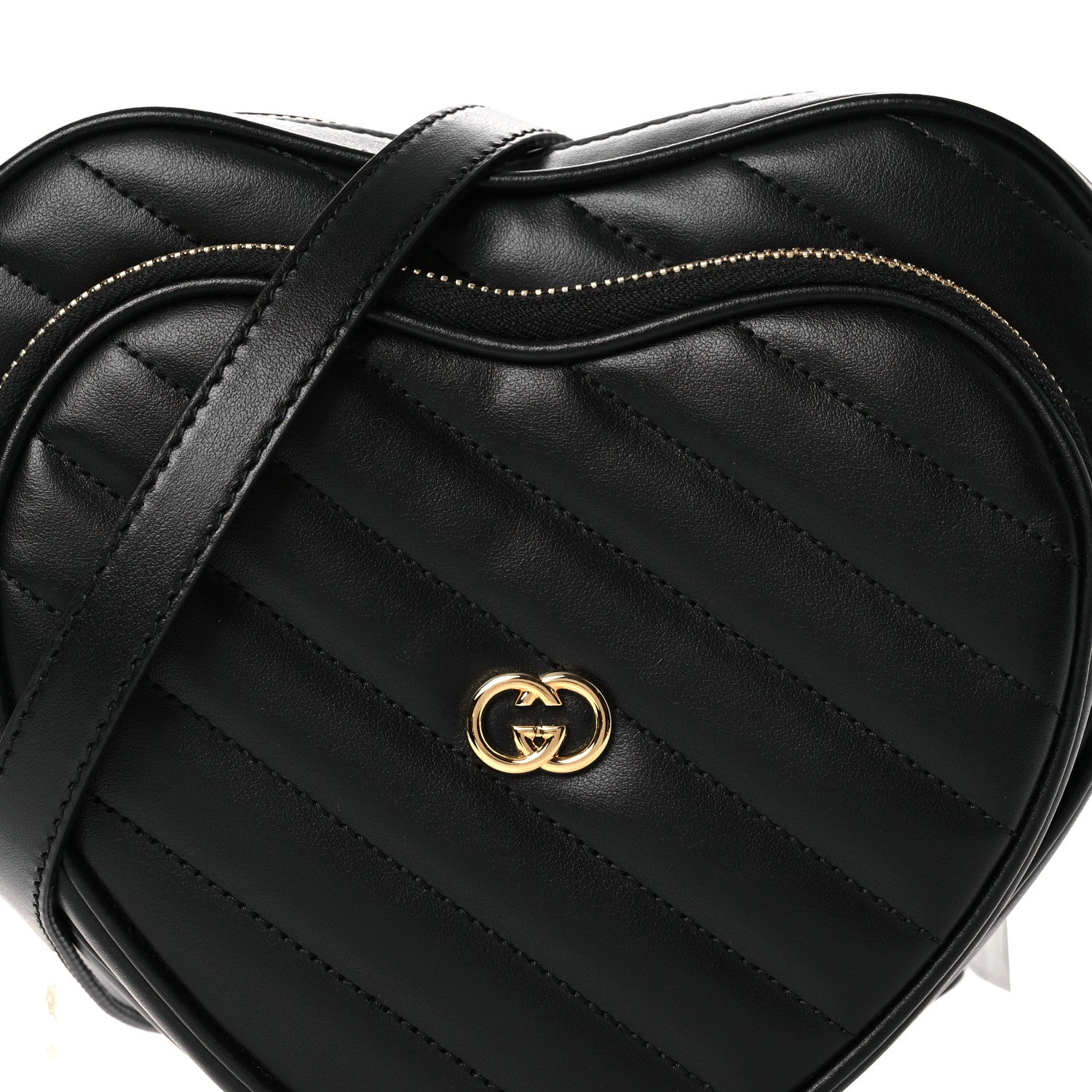Gucci Calfskin Matelasse Diagonal Mini Interlocking G Heart Shoulder Bag Black 8 of 12