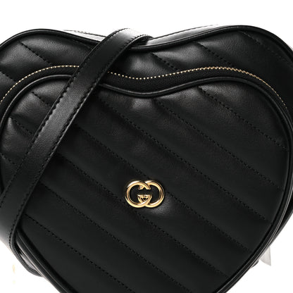 Gucci Calfskin Matelasse Diagonal Mini Interlocking G Heart Shoulder Bag Black 8 of 12