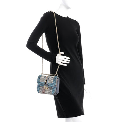 Valentino Garavani Vitello Crystal Embellished Small Glam Lock Rockstud Flap London Stone 2 of 9