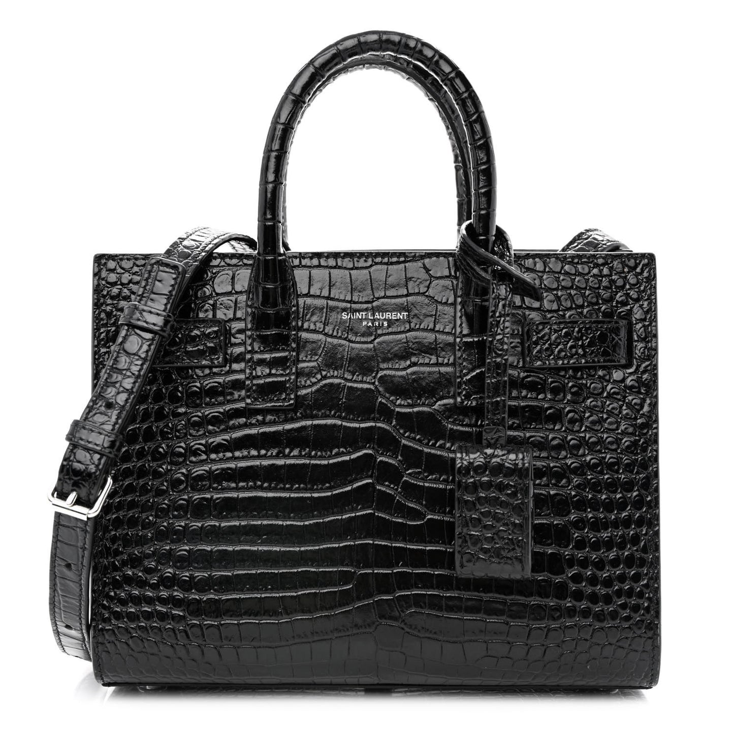 Calfskin Crocodile Embossed Nano Sac De Jour Black