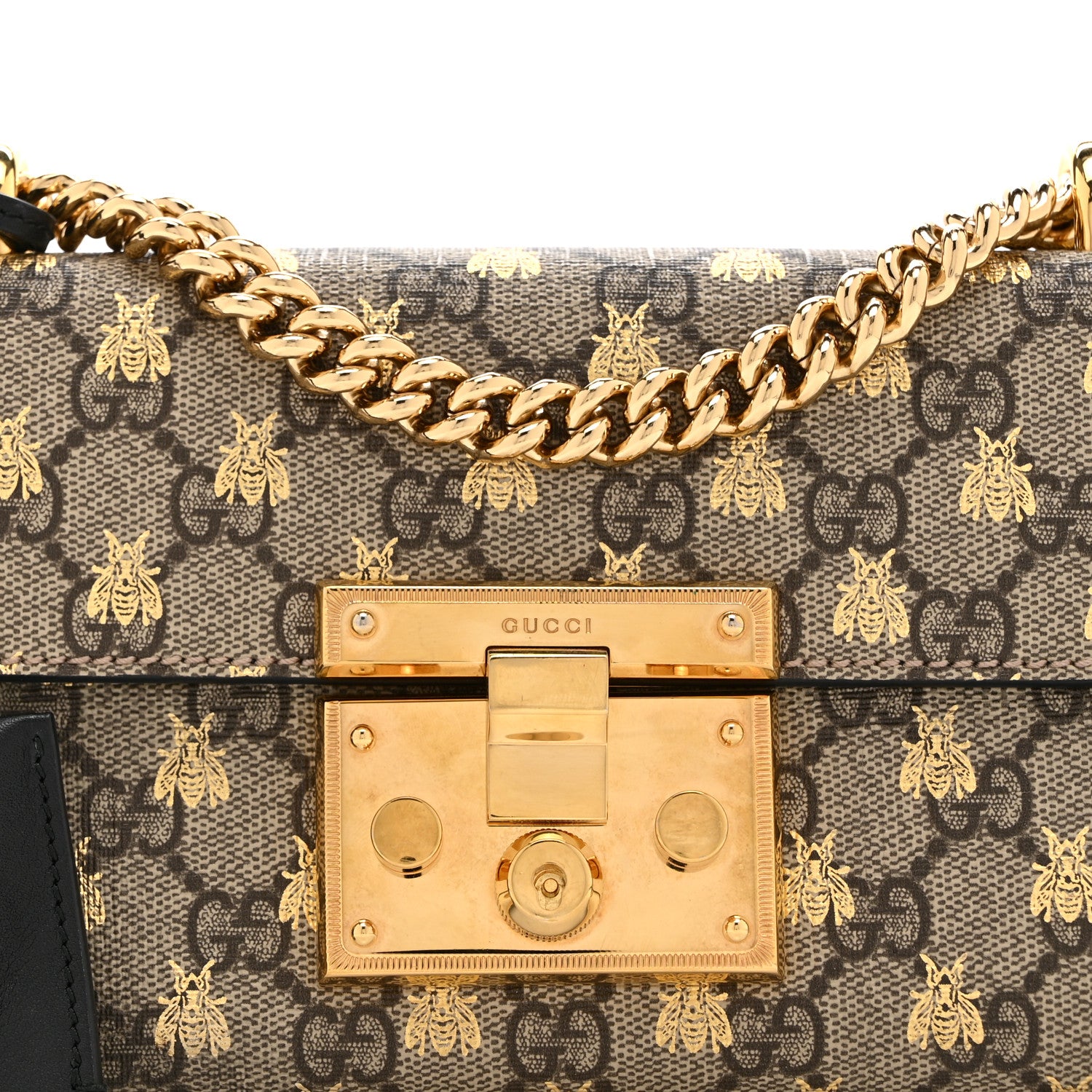 Gucci GG Supreme Monogram Bees Small Padlock Shoulder Bag Black 9 of 11