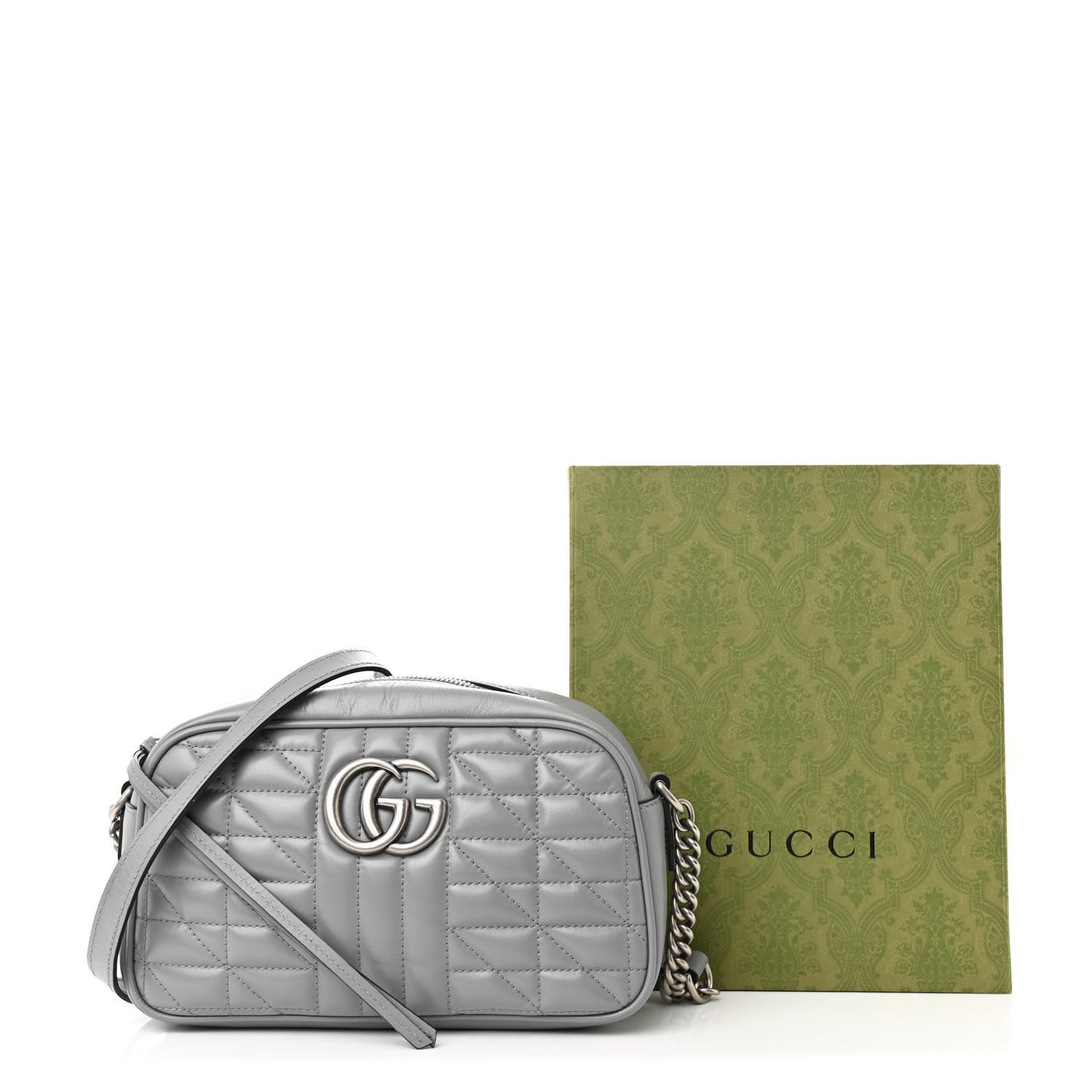 Calfskin Matelasse Aria Small GG Marmont Chain Shoulder Bag Deep Grey