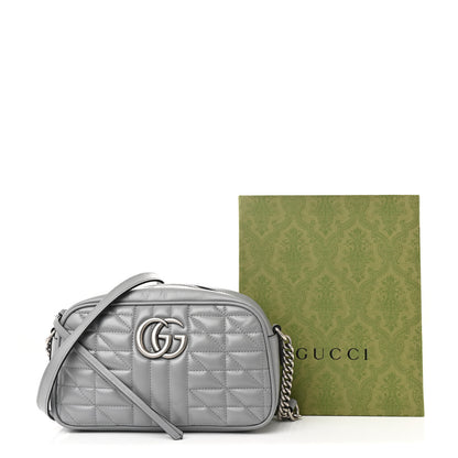 Gucci Calfskin Matelasse Aria Small GG Marmont Chain Shoulder Bag Deep Grey 11 of 11