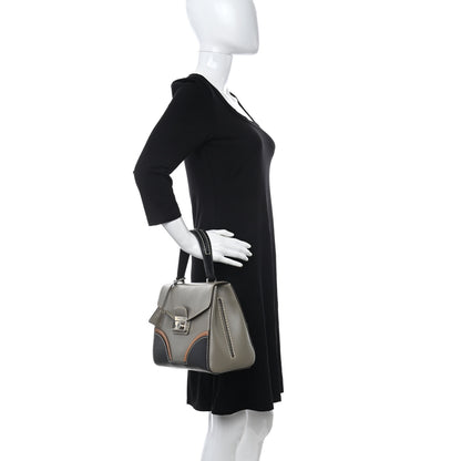 Prada Vitello Tri-Color Medium Sound Top Handle Satchel Grigio Black 2 of 18