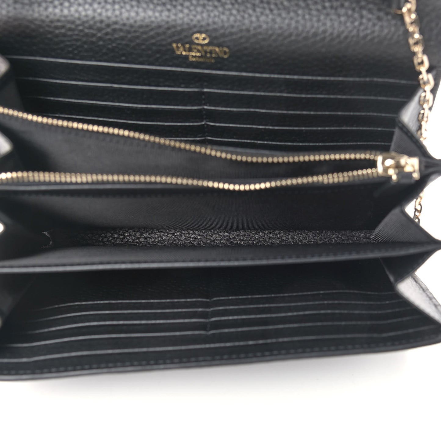 Pebbled Calfskin Rockstud Envelope Wallet on Chain Black