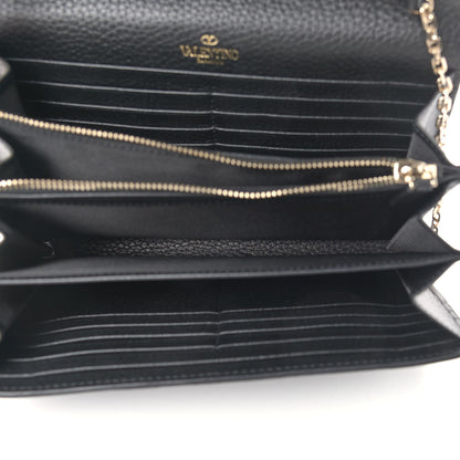 Valentino Garavani Pebbled Calfskin Rockstud Envelope Wallet on Chain Black 4 of 10